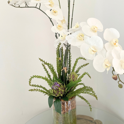 White Faux Orchid Plant with Flora - Large