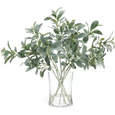 Faux Lamb's Ear in Faux Water Glass Vase