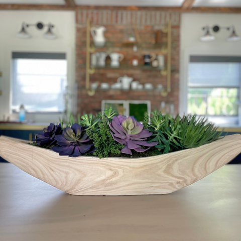 Sedona Wood Boat Planter Succulent Faux Floral Arrangement 36"
