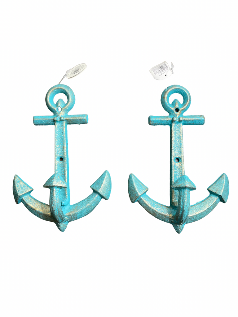 Coastal Decor Chesapeake Bay Antiqued Anchor Wall/Towel Hook Blue (2 Hooks)