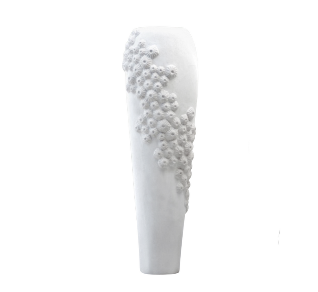Round Coral Stonecast Decorative Tall Vase / Faux Plant Planter with Large Top Opening