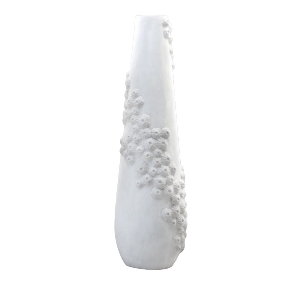 Round Coral Stonecast Decorative Tall Vase / Faux Plant Planter with Small Top Opening