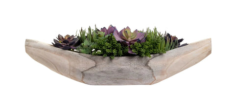 Sedona Wood Boat Planter Succulent Faux Floral Arrangement 36