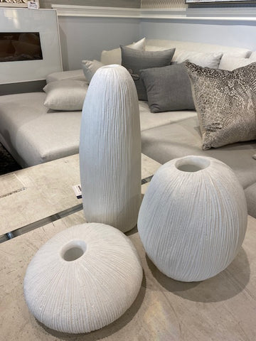 White Limestone White Vase - Low